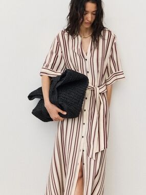 Striped Tie-Belt Maxi Dress
